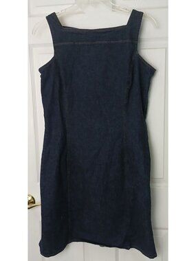 VTG Ann Taylor Denim Sleeveless Pencil Dress Sz 14 Cotton Spandex Y2K Modest D40